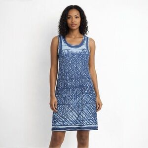 NIC+ZOE Blue Knit Sleeveless Shift Dress Small Abstract Minimalist